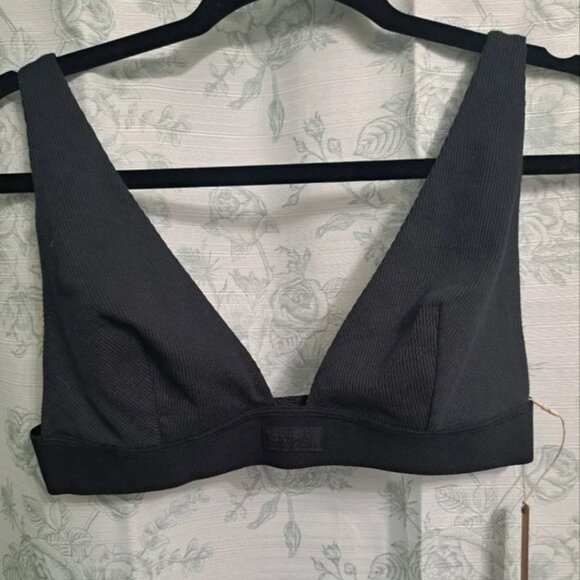 Skims Cotton Ribbed Plunge Bralette Soot Like NEW  Size:Large - Picture 3 of 5